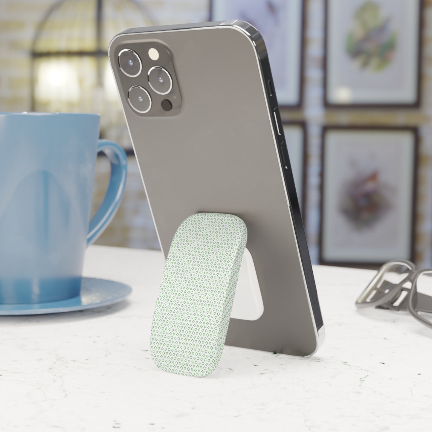 Phone Grip Click-On: Reusable Adhesive Holder & Kickstand