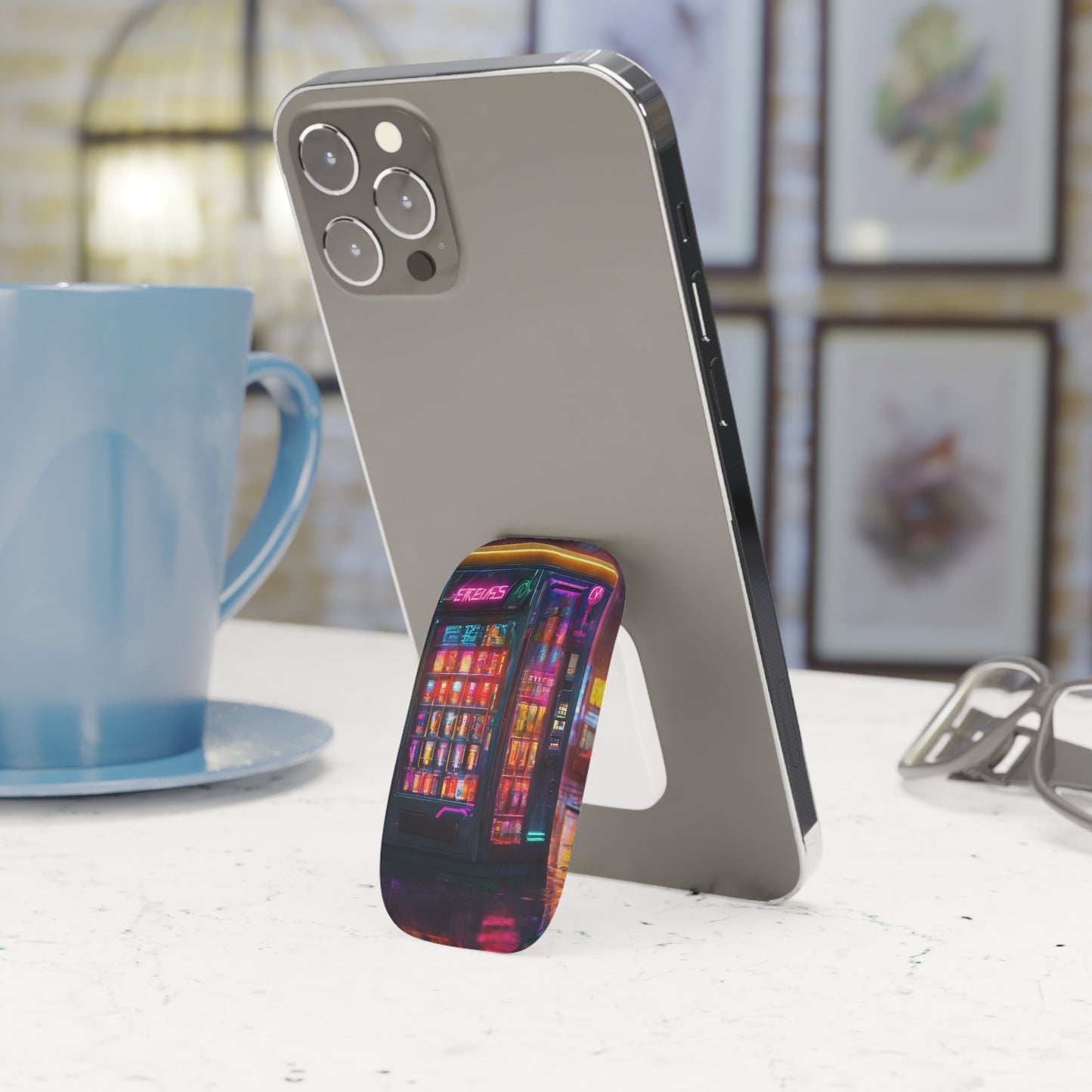 Phone Click-On Grip: Reusable Adhesive Phone Holder & Kickstand
