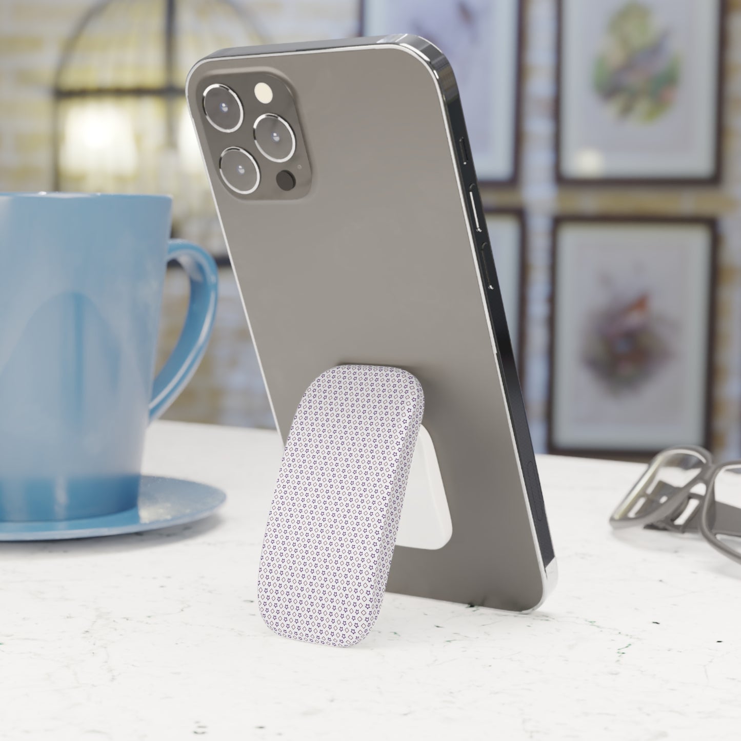 Phone Grip Click-On: Reusable Adhesive Holder & Kickstand