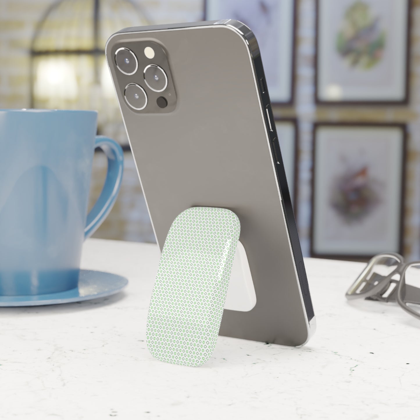 Phone Grip Click-On: Reusable Adhesive Holder & Kickstand