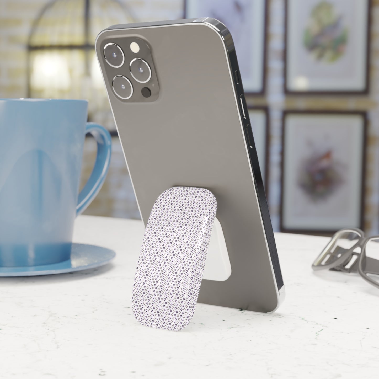 Phone Grip Click-On: Reusable Adhesive Holder & Kickstand